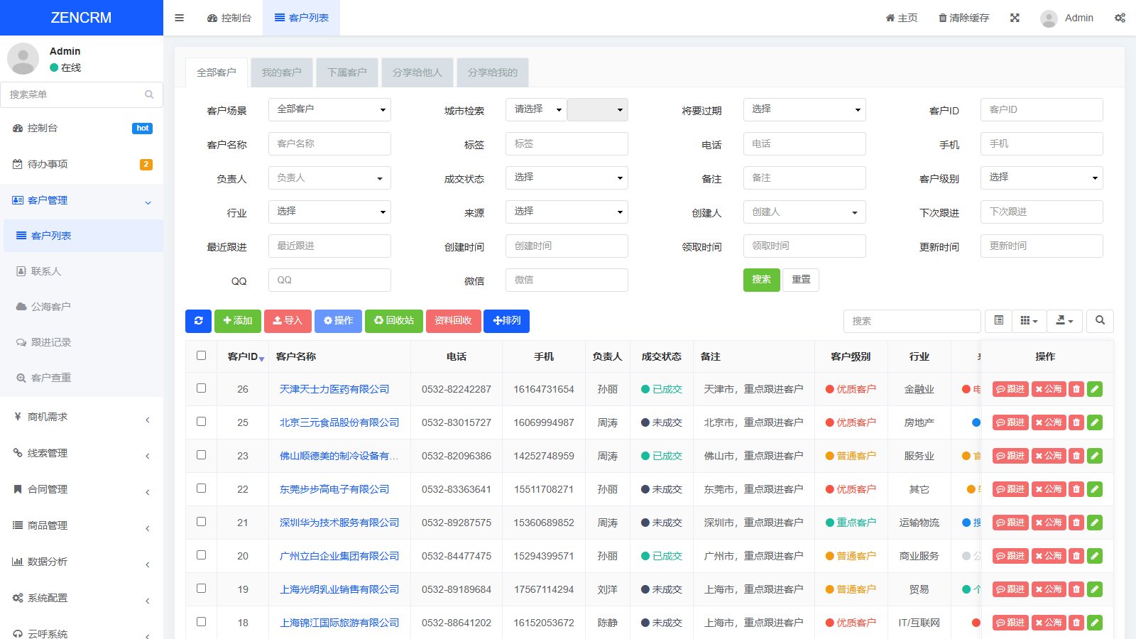 ZENCRM 客户列表