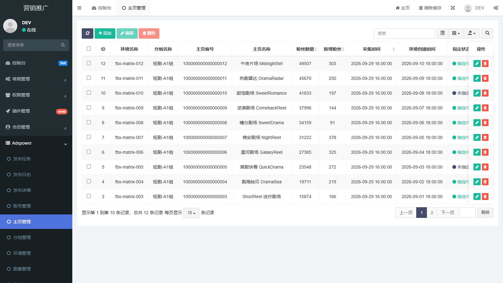 主页管理 · 主页档案与剧集指定